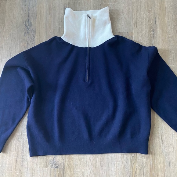 Mango Navy and Cream Turtleneck Sweater - Picture 3 of 4